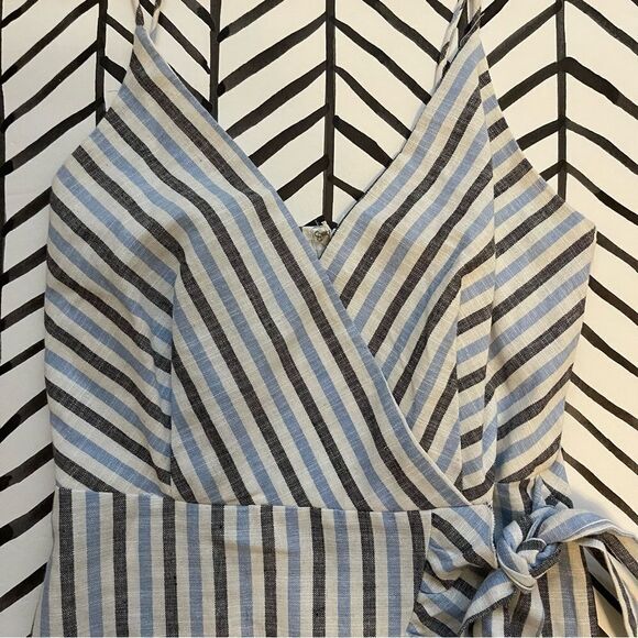 Altar'd State Blue Boho Striped Waist Tie Ruffle Wrap Mini Dress - Picture 1 of 4
